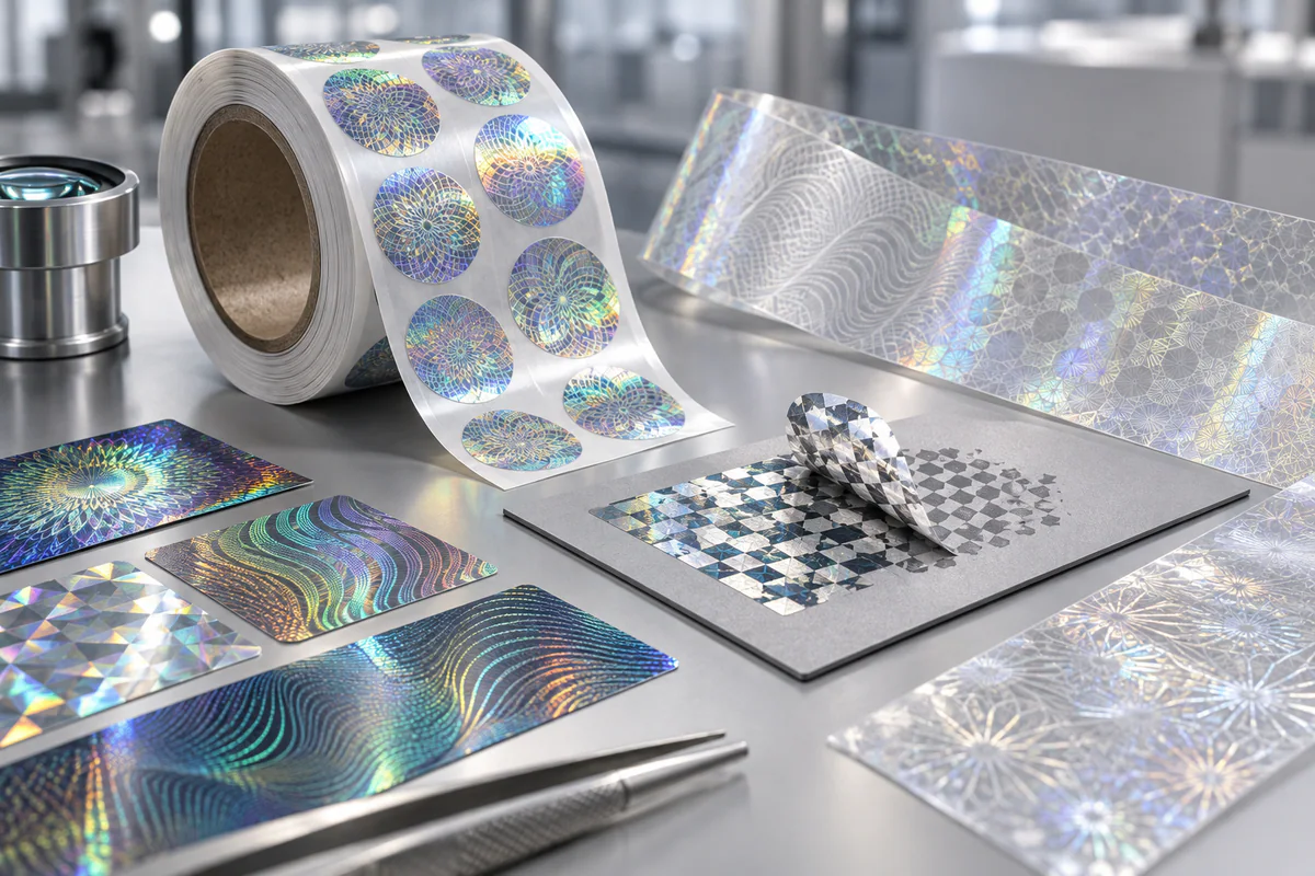 Holographic security labels and tamper-evident anti-counterfeit print samples