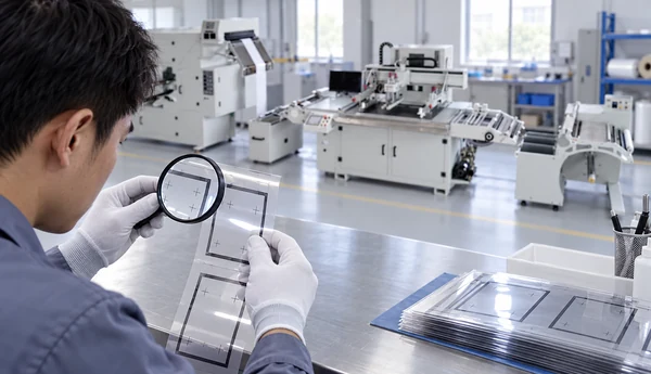 Illustrative inspection of a printed film sample with a Winshol CCD line in the background