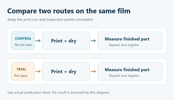 Diagram comparing an untreated control route and a pre-shrink trial route on the same film