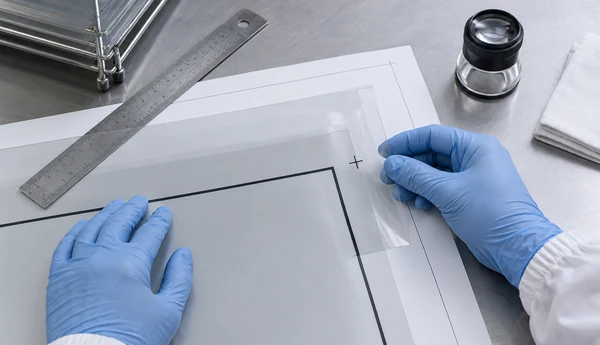 Illustration of artwork and film sample preparation for a CCD registration trial