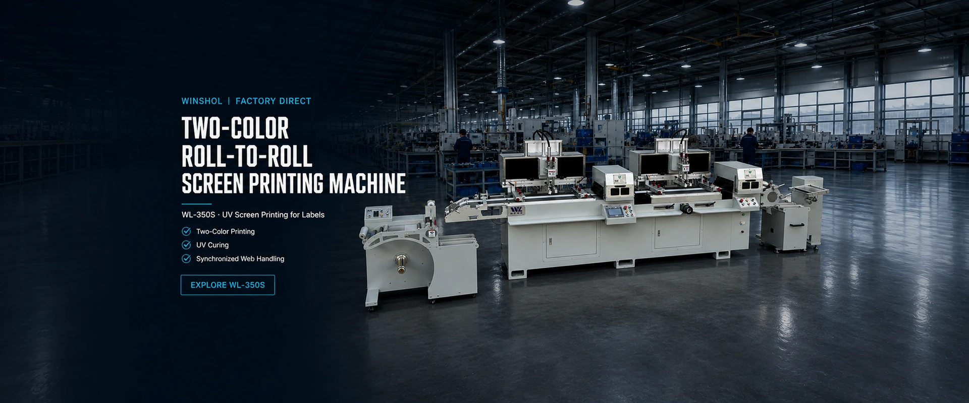 WL-350S two-color roll-to-roll screen printing machine for UV label printing