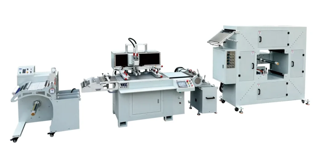 WL-350D left-feed single-color screen printing line with roll unwinding and a drying oven