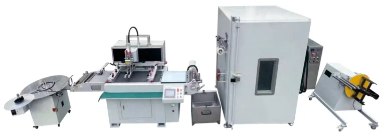 WL-350D steel plate screen printing configuration with right-feed equipment and a spring-type conveying oven