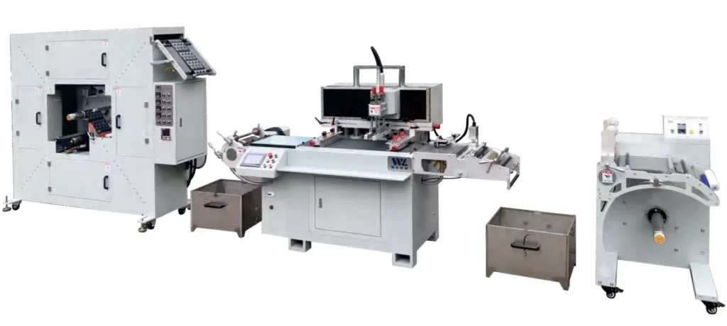 WL-350D-Y right-feed single-color screen printing line with unwinding equipment and a drying oven