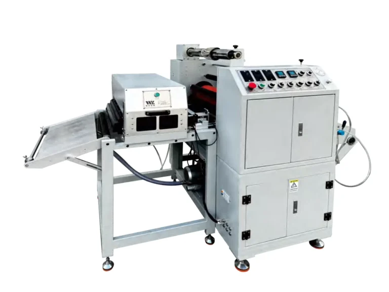 WL-500TB-LTJ intermittent cold foil machine with control cabinet, UV drying section and foil handling shafts