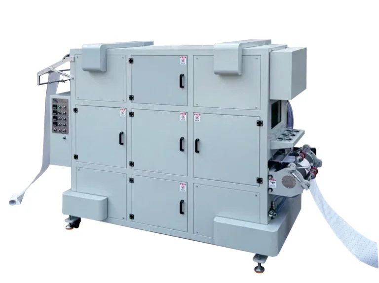 WL-500ZY-KX inline drying oven with an enclosed cabinet and a left-in, right-out path for roll-fed material