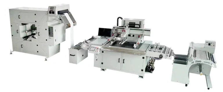 WL-5080CCD screen printing line with right-side suction feeding, a moving-screen printing station and hot-air dryer