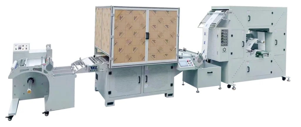 WL-5080CCD-Y visual registration screen printing machine with left-side unwinding and a hot-air dryer