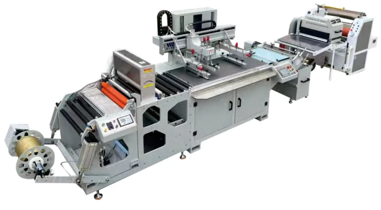 WL-6090D screen printing and cold foil machine with unwinding, a flat screen printing station and UV drying equipment