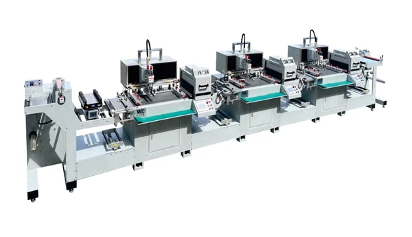 Original catalogue photograph of the Winshol WL-350-3C three-station roll-fed UV screen printer